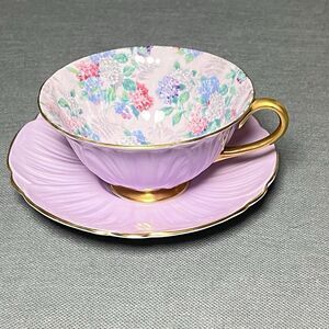 Vintage Shelley Oleander Summer Glory Teacup & Saucer Lilac w/24k Gold Trim